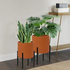 ARNIS Modern Plant Pots, Set of 2 Large Planters with Stand, Decorative Planters, Metal Pots with Drainage Holes for Living Room, Office, Garden or Balcony, 8.25 &10.5 Inch