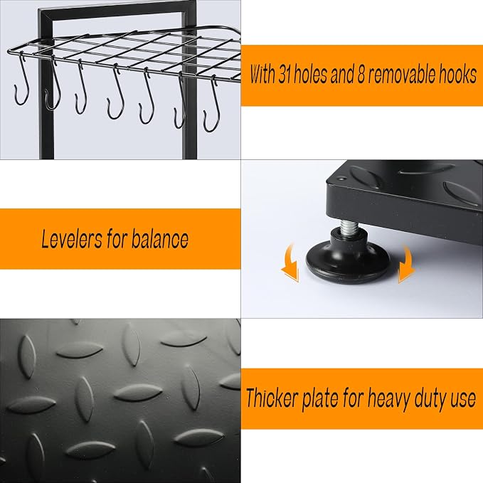UU-Major Garden Tool Organizer,Yard Tool Rack Heavy Duty,Free Standing for Garage Corner,Garage Organization,Garage Organizers and Storage,Garden Tool Holder for Lawn,Shed,Outdoor,Metal