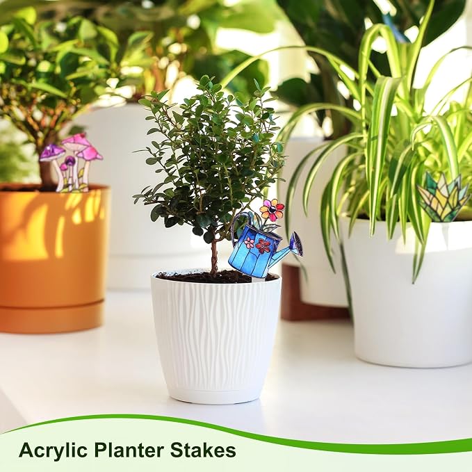 M METERXITY 1-Pack Water Spray Acrylic Stakes 4 Inch Bird Garden Decoration Ornament Potted Plant Decorative Signs for Flower Pot/Planter/Yard/Patio/Outdoor/Indoor[Water Spray Pot]