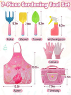 Kids Gardening Tool Set - Garden Tools for Kids with Shovel Trowel Rake Apron Gloves Watering Can and Tote Bag, Outdoor Toys Great Gifts for 3 4 5 6 7 8+ Years Old Girls (Upward Mermaid Tail)