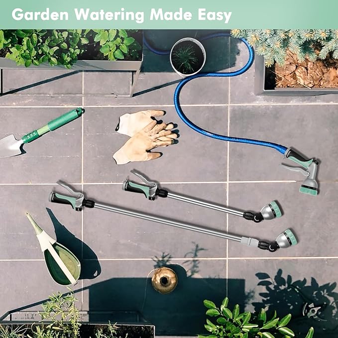 RESTMO 36”-60” Metal Watering Wand, Long Telescopic Tube | 180° Adjustable Ratcheting Head | 7 Spray Patterns | Flow Control, Perfect Garden Hose Sprayer to Water Hanging Baskets, Shrubs, Cyan