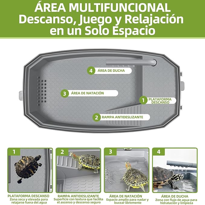 Escape-Proof 3 Gallon Turtle Tank Kit for Hatchlings - Compact Acrylic Aquarium with Basking Platform & Filter, Multi-Zone Desktop Habitat, Easy Clean