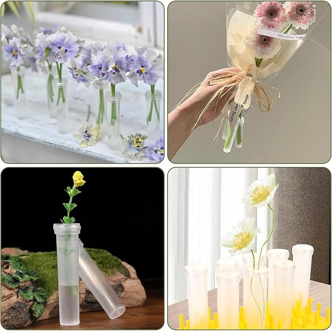 50PCS Flower Water Tubes, 2.83 Inch Plastic Water Tubes for Flowers, Floral Waters Tube with Caps, Clear Floral Vials for Single Stem Roses, Buds, Bouquets, Flower Arrangement