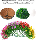 TDHDIKE Artificial Faux Fake Hanging Flowers Plants Basket for Summer Outdoor Outside Decoration UV Resistant Fake Silk Colorful Daisy Eucalyptus for Porch Patio Balcony Yard Garden Home Decor