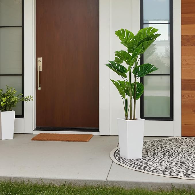 4.5FT Artificial Monstera Plant in White Tall Planter, Mini Fake Swiss Cheese Plant, Decorative Evergreen Tropical Floor Tree for Living Room Entryway Porch Office