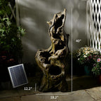 Sunlinua Solar Water Fountain Outdoor 5-Tiers Large Cascading Realistic Tree Trunk Natural Waterfall Outdoor Fountains Resin Imitation Wood with LED Lights for Garden, Patio, Porch