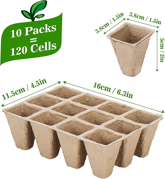 10 Packs Seedling Starter Trays 120 Cells, Biodegradable Seed Germination Trays Plant Starter Peat Pots for Seedlings