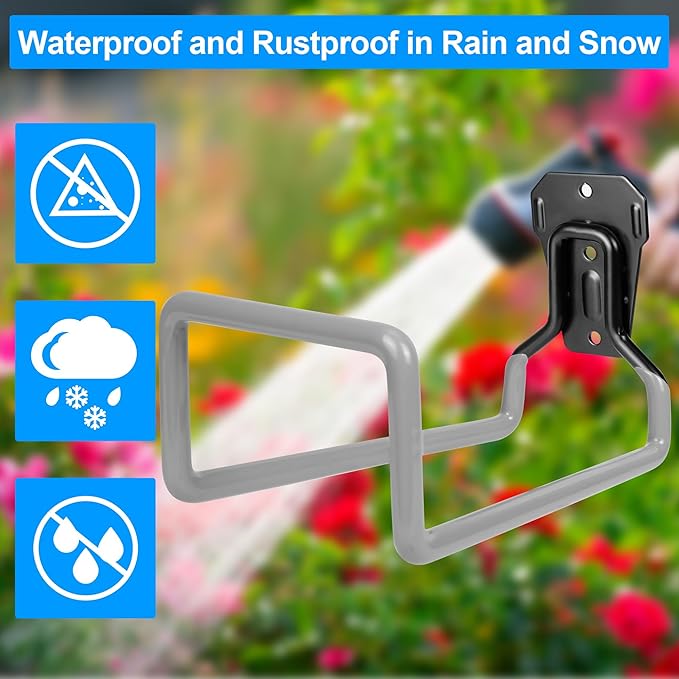 PeoMev 2PCS Water Hose Holder Wall Mount - Metal Hose Hanger Garden Hose Rack Heavy Duty Hose Storage for Outside Water Hose