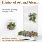 Metal Planter Box with Trellis,72"x35"x15",Galvanized Raised Garden Bed Trellis Outdoor Planter with Privacy Screen & Wheels and Drainage Holes,for Patio Climbing Vegetables,Flowers,Vines,White