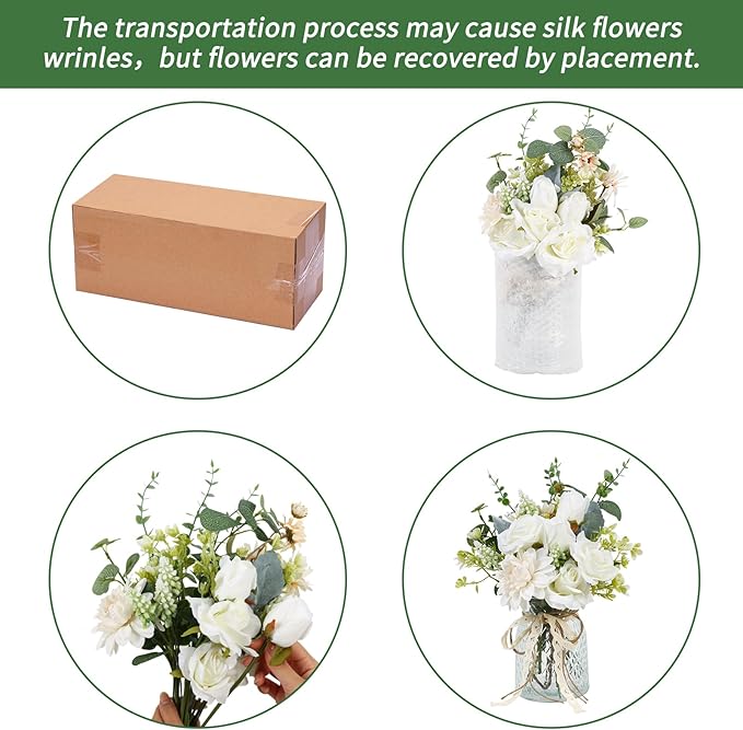 CEWOR Fake Flowers in Vase, Artificial Flowers Arrangement in Vase, Fake Floral Table Centerpieces Decor for Kitchen Farmhouse Coffee Table Living Room Bathroom Plant Decor