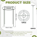 Geelin 15 Pack Peony Cages and Supports 12'' Dx 24'' H Grow Through Metal Plant Supports Frame Rings Hoops for Outdoor Plants Peony Flowers Tomato Rose(Green)