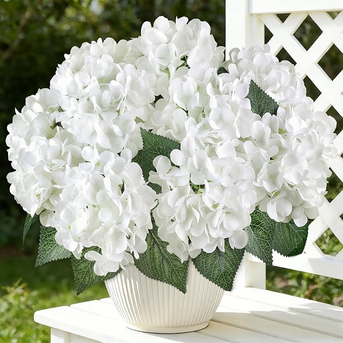 AGIRL 3 Bundles White Artificial Hydrangea Flowers for Outdoors, UV Resistant Lifelike Faux Flowers for Spring Indoor Outdoor Garden Patio Porch Balcony Home Decoration Wedding Party Centerpieces