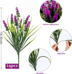 Geegoods Artificial Plants Flowers Outdoor – 24 Bundles UV Resistant Faux Lavender Flowers with Monkey Grass for Garden Porch Window Patio Hanging Planter Decor