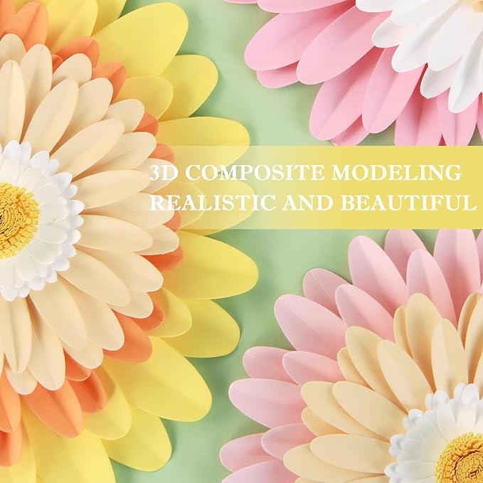 PAPER JAZZ Daisy Giant Paper Flower Wall Decor, 3D Large Flower Party Decoration, Artificial Flower for Classroom, Pink and Yellow Flowers for Bulletin Board, Office,Living Room, Bedroom.