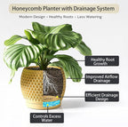 Plant Pots, Modern 3D Printed Honeycomb Planters for Indoor Plants, 4.7 Inch Wood Decorative Flower Pot for Office Desktop, Bookshelf & Home Decor, Lightweight & Durable.
