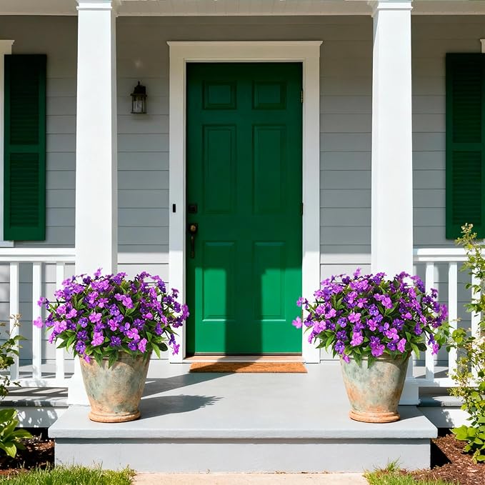 Hommyea Artificial Fake Flowers for Outdoor, 6 Bundles UV Resistant Faux Plants Decoration Silk Flowers No Fade Plastic Flowers for Outside Planters Home Porch Patio Yard Garden Decor(Purple)