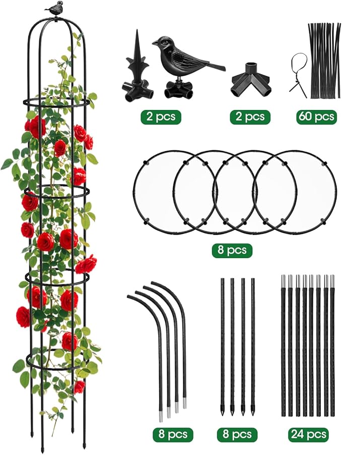 Garden Trellis for Climbing Plants Outdoor, 6.2ft Tall Garden Obelisk Trellis Climbing Plant Support Potted Vine Flower Rose Clematis Vegetable Pea Bean Cucumber Trellis Raised Bed, 2 Pack