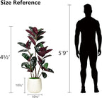 4.5FT Artificial Rubber Tree - 54.5 Inch Tall Fake Plant Indoor Faux Tree with Bendable Branches & Realistic Leaves, Faux Floor Plant for Home Office Decor in White Pot