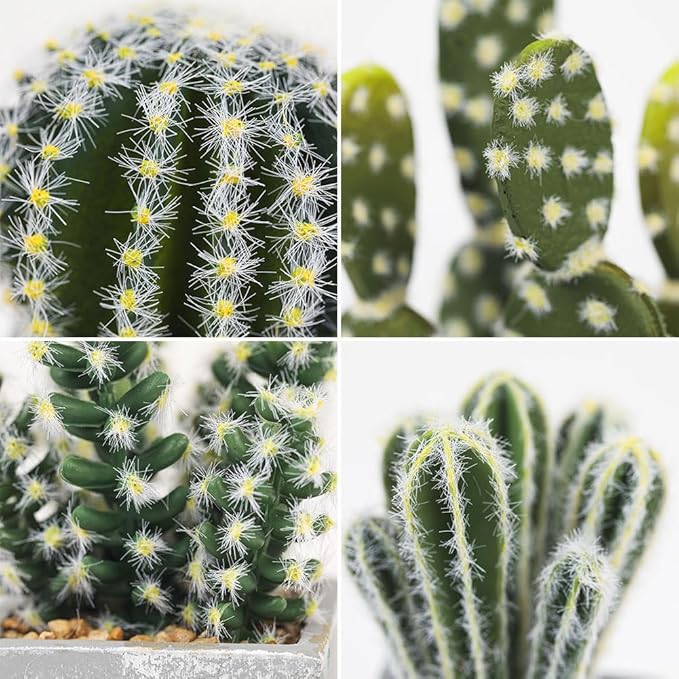 4Pcs Realistic Faux Cactus Set, Lifelike Resin Mini Cacti in Pots - No-Care Artificial Plants for Home Office Desk Decor, Shelf, Party - Durable, Easy Clean, for Plant Lovers