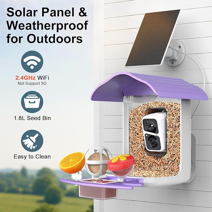 birdsnap® PAV-Bird Feeder with Camera,2K HD with 64GB Card, AI Identify Smart Bird House Cam Solar Panel,Live Stream,Motion Detection,Auto Record Video for Backyard Outdoors,Ideal Gift for Bird Lover
