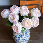 DUYONE Light Pink 4pcs Fake Flowers for Decoration Home Decor Artificial Flowers Austin Rose Peony Latex Fake Flower Living Room Decoration Vivid Pink Roses Peonies(Pink Edge 4pcs)