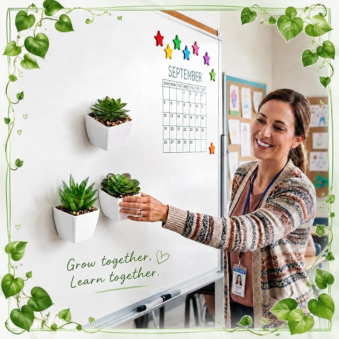 3 Pcs Magnetic Plants Classroom Decor Artificial Potted Potted Greenery Mini Fake Plants with Magnets Back to School Teacher Appreciation Gift for Whiteboard Blackboard Home Office(Succulent)
