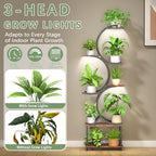 REFGY Plant Stand Indoor with Grow Lights, 65 inch Tall Plant Shelf for Multiple Plants, 7 Tiered Metal Plant Stands Indoor, for Living Room, Corners Patio Balcony or Office (Rustic Brown)
