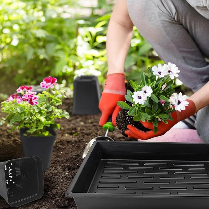 RooTrimmer 4 inch (10CM) Square Nursery Pots 60pcs, Sturdy Seedlings Trays 5 Pcs, Seeds Starter Germination Tray, Microgreening Planter Nursery Propagation 5 Sets