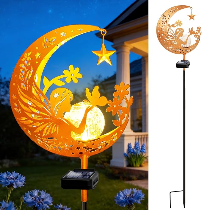 ZNYCYE Solar Garden Decor Outdoor Statue, Moon Fairy Garden Figurines for Mom Women Grandma Solar Stake Lights for Patio, Yard, Lawn, Pathway (Warm White)
