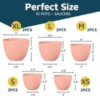 Planter Pots with Drainage Holes - Lightweight, Durable, and Space-Saving Pots for Indoor and Outdoor - Versatile Functionality, Simple Modern Design, Set of 10 Plastic Planter Pots - Pink