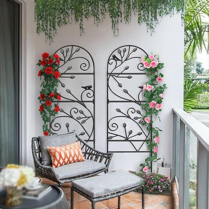 AMAGABELI 2 Pack Garden Trellis for Climbing Plants Outdoor Trellis 46" x 15" Climbing Rose Trellis Metal Trellis for Vines Flower Patio for Grape Cucumber Clematis Decorative Trellis Black