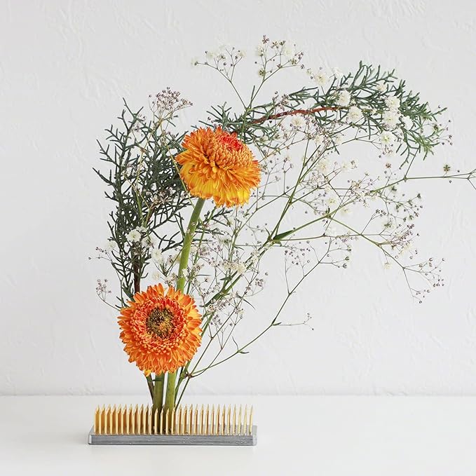Wazakura Japanese Ikebana Kenzan Long Rectangular Flower Holder 4.7" (120mm), Made in Japan Floral Arranging Pin Frog Tool - (4.7" (120mm) Long Rectangular Brass Kenzan