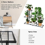 Twhep Metal Plant Stand, 5 Tiers Multifunctional Plant Stands for Indoor Plants, Decorative Black Steel Plant Shelf for Indoor Patio Garden Balcony and Yard (4 tiers 12 pots)