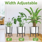 iDavosic.ly Adjustable Plant Pot Stand Indoor Outdoor, Metal Short Single Flower Holder Fits 8 to 12 Inch Large Heavy Duty Planter (Not Included) | Modern Black