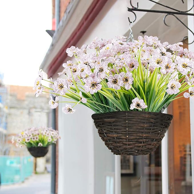 20 Bundles Artificial Flowers Outdoor UV Resistant Fake Flowers No Fade Faux Plastic Plants Garden Porch Window Box Decorating(White)…