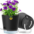 Meowell 8 inch Self Watering Pots for Indoor Outdoor Plants, 2 Pack Flower Plant Pots with Drainage Holes & Clear Reservoir for Visible Water Level, Plastic Wicking Planters for House Plants, Black
