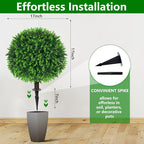 Yangrass Artificial Eucalyptus Topiary Ball Trees with Ground Spike, Set of 2 UV Resistant Artificial Shrubs, Fake Evergreen Artificial Plant Bushes for Indoor Outdoor Front Porch Garden