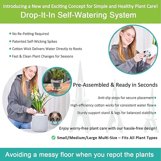 GreenShip 8 Pack Self Watering Planter Insert, Wick Spikes for Plants, Patented Plant Wicks for Self Watering, Plant Stakes for Indoor Outdoor Plants,Vacation Use (Small for Height 4.7"-12" Planter)