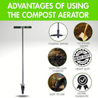 Yard Butler ICA-36 Compost Aerator - Lawn Care Tool for Aerating - Long-Handled - Power-Coated Steel Construction - Comfortable Cushioned Handles Garden Tool - Easy to Use