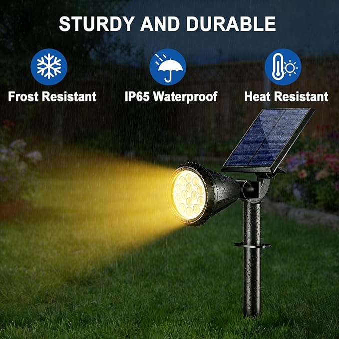 WELALO Solar Spot Lights Outdoor Waterproof IP65, 6 Pack 4 Lighting Modes Solar Powered Landscape Spotlights with Auto On/Off, Solar Garden Christmas Yard Pathway Wall Lights for Outside, Warm White
