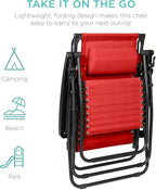 Best Choice Products Folding Zero Gravity Outdoor Recliner Patio Lounge Chair w/Adjustable Canopy Shade, Headrest, Side Accessory Tray, Textilene Mesh - Crimson Red