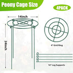 4 Pack Peony Cages and Supports, 14" Dx24 H Plant Supports for Outdoor Plants, Heavy Duty Metal Peony Support Cage Flower Support Rings, Plant Support Ring for Rose Tomato Hydrangea Strawberry
