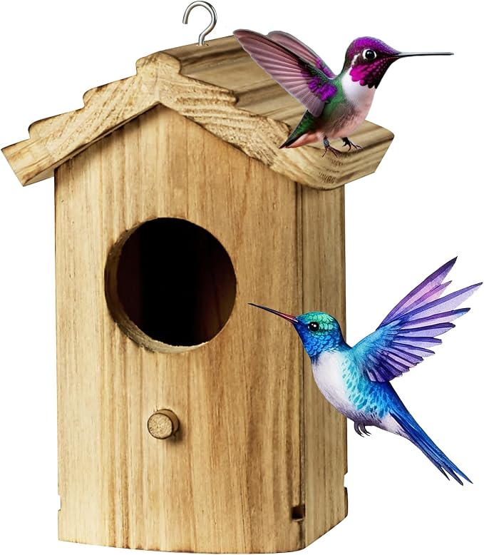 Hanging Hummingbird House for Outdoors, Wooden Mini Bird House, Durable Nesting Box for Hummingbird, Weather-Resistant Hummingbird House (Dimensions 5.9 * 3.7 * 4.1 inch)