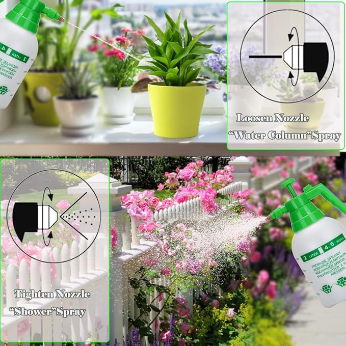 MRPAPA 3PCS Handheld Pump Sprayer, Garden Pressure Water Spray Bottle with Adjustable Brass Nozzle for Plants (2L-Green White)