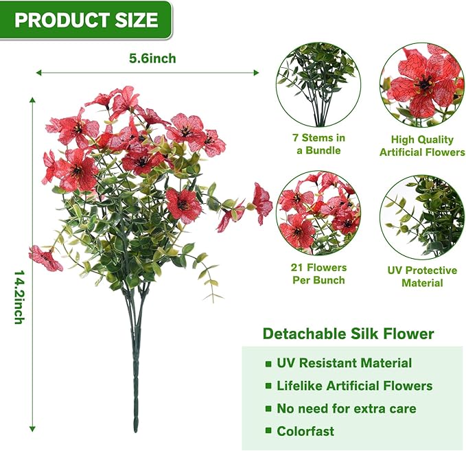 Artificial Flowers for Outdoor,Silk Flowers No Fade Fake Plastic Flowers UV Resistant Faux Plants for Outdoors Outside Front Porch Hanging Planter Window Box Garden Home Decoration,42 Pack(Mixed)
