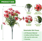 Artificial Flowers Fake Plants for Outdoors Spring Decoration, 13Bundles Silk Realistic UV Resistant Faux Flowers for Outside Planter Porch Yard Patio Garden Home Indoor, Red