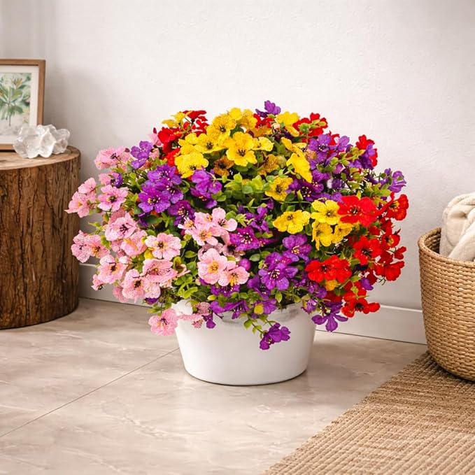Artificial Flowers for Outdoors, 8 Bundles Faux Silk Spring Flowers for Outside for Planter Front Door Porch Yard Patio Window Box Home Decor