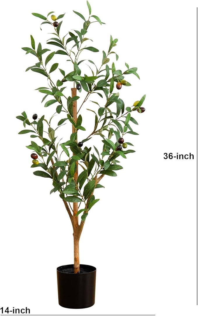 Nearly Natural Olive Tree - 3FT Tall Silk Faux Olive Tree for Home and Office Decor, Realistic Branches and Lifelike Fruits, Natural Wood Trunk, Potted