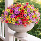 Artificial Flowers for Outdoors, 8 Bundles Faux Silk Spring Flowers for Outside for Planter Front Door Porch Yard Patio Window Box Home Decor (Colour 04-(Yellow+Pink+Rose red))