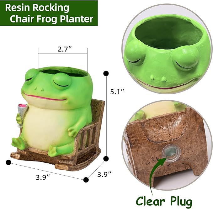 Saysmile Unique Frog Plant Pots Indoor, Cute Small Succulent Pots with Drainage Hole, Rocking Chair Planters for Outdoor Indoor Plants, Resin Flower Pot for String of Pearls, Gift Ideas for Mother